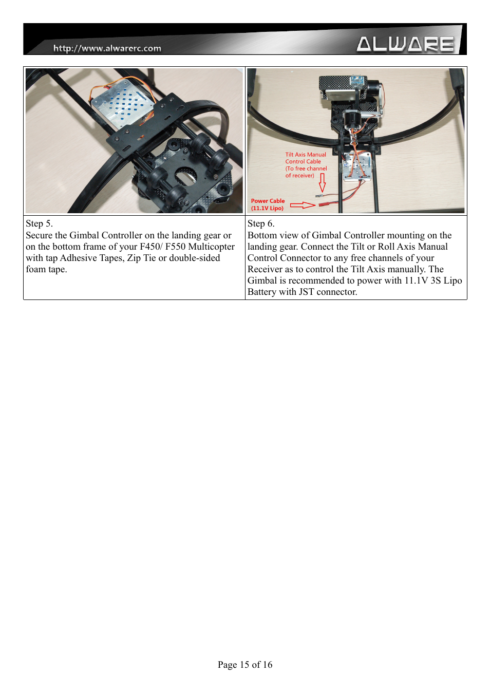 Alwarerc Senrigan GP-45 Brushless Gimbal With Advanced Landing Gear User Manual | Page 15 / 17