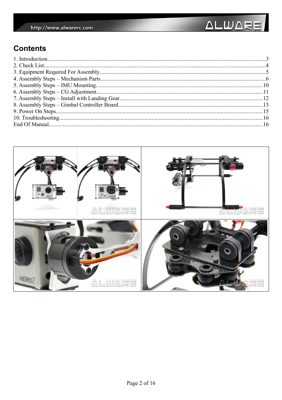 Alwarerc Senrigan GP-45 Brushless Gimbal With Advanced Landing Gear User Manual | Page 2 / 17