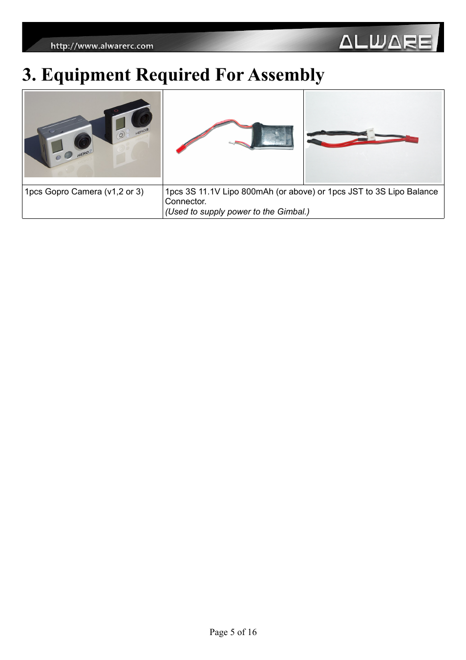 Equipment required for assembly | Alwarerc Senrigan GP-45 Brushless Gimbal With Advanced Landing Gear User Manual | Page 5 / 17