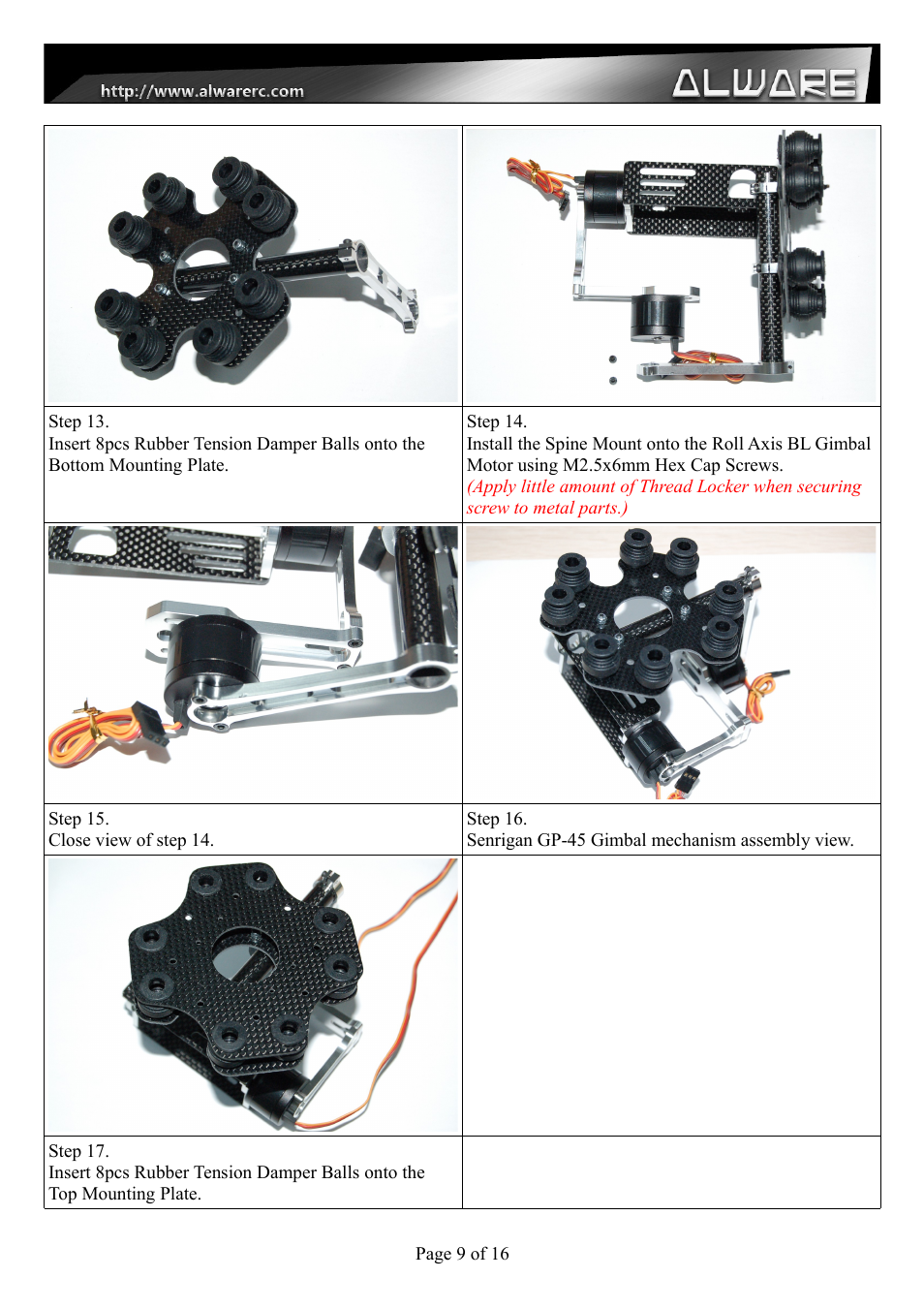 Alwarerc Senrigan GP-45 Brushless Gimbal With Advanced Landing Gear User Manual | Page 9 / 17