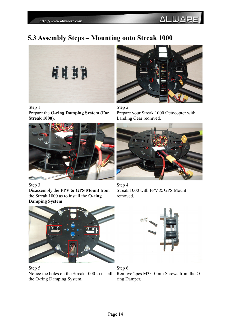 3 assembly steps – mounting onto streak 1000 | Alwarerc Lensman-X Public 3-Axis Gimbal (For Streak 800Pro) User Manual | Page 14 / 24