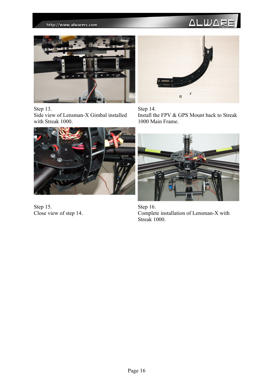 Alwarerc Lensman-X Public 3-Axis Gimbal (For Streak 800Pro) User Manual | Page 16 / 24