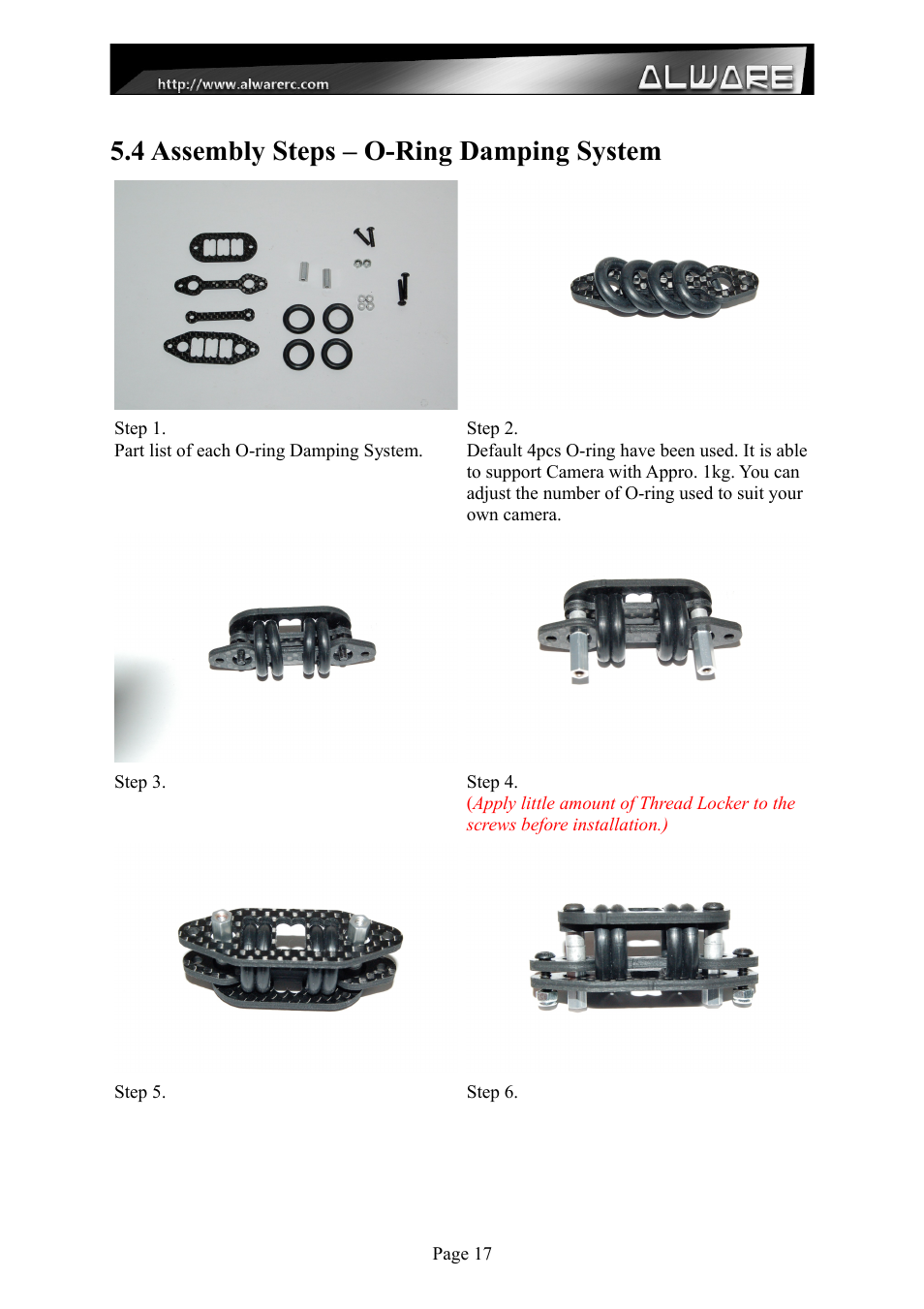 4 assembly steps – o-ring damping system | Alwarerc Lensman-X Public 3-Axis Gimbal (For Streak 800Pro) User Manual | Page 17 / 24