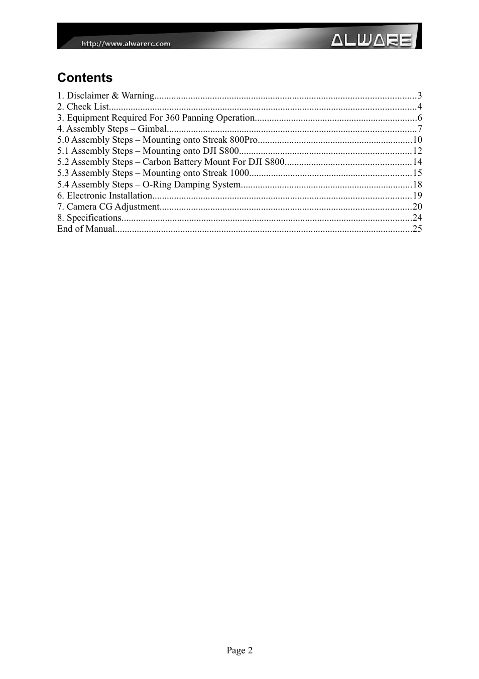 Alwarerc Lensman-X Public 3-Axis Gimbal (For Streak 800Pro) User Manual | Page 2 / 24