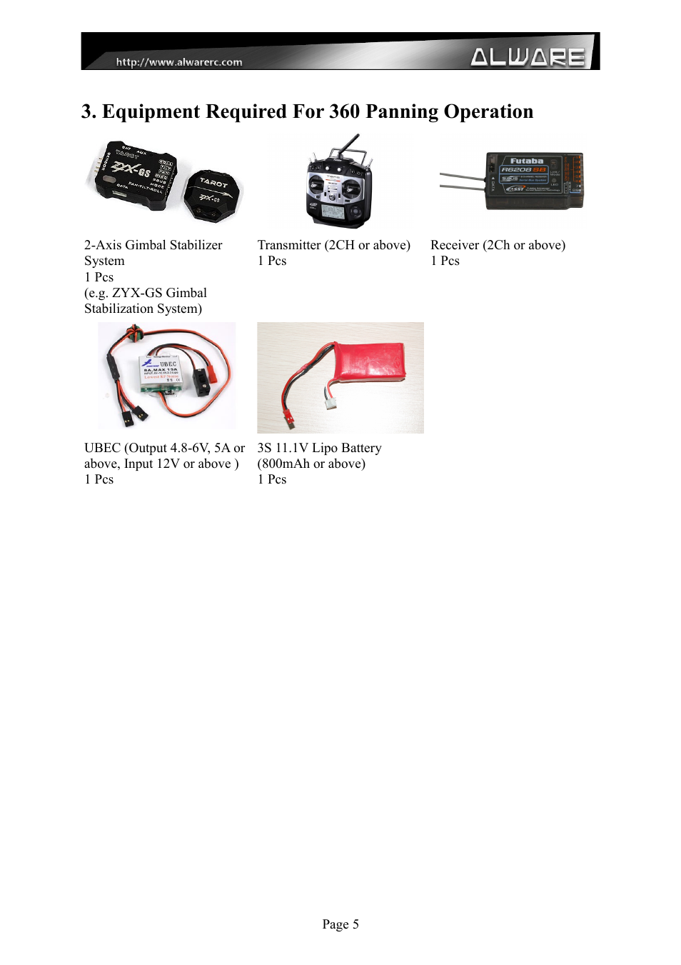 Equipment required for 360 panning operation | Alwarerc Lensman-X Public 3-Axis Gimbal (For Streak 800Pro) User Manual | Page 5 / 24