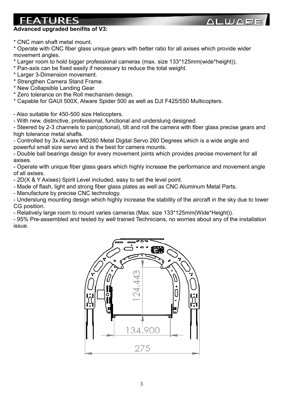 Alwarerc Eagle Pro V4 Camera 3-Axis 360D Panning Gimbal User Manual | Page 3 / 22