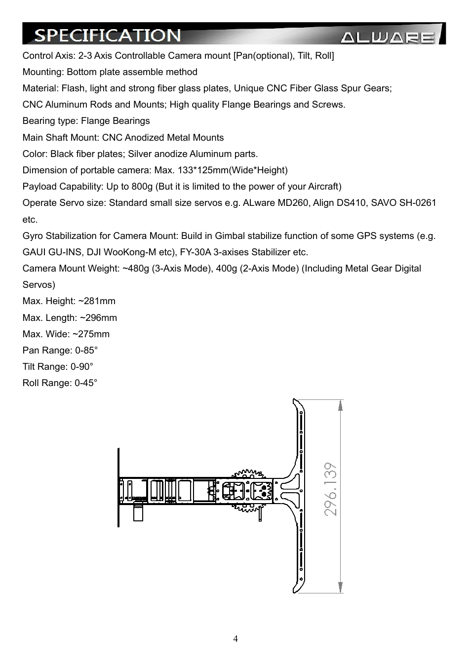 Alwarerc Eagle Pro V4 Camera 3-Axis 360D Panning Gimbal User Manual | Page 4 / 22