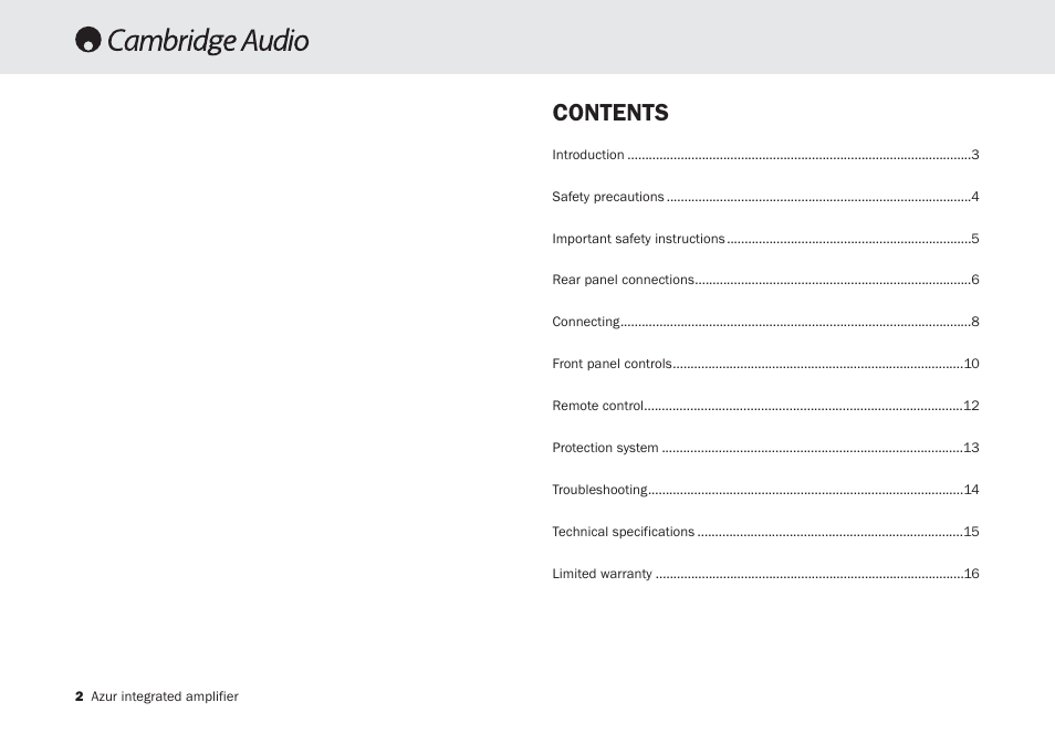 Cambridge Audio Azur 340A SE User Manual | Page 2 / 18