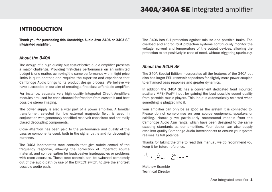 Introduction | Cambridge Audio Azur 340A SE User Manual | Page 3 / 18