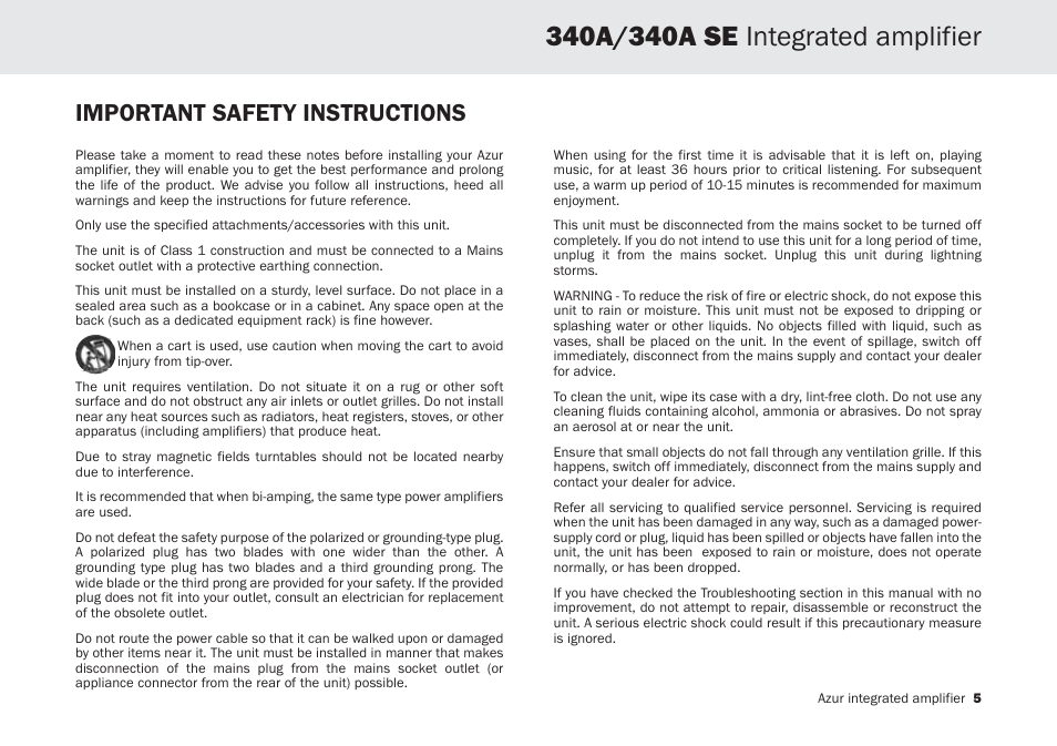 Important safety instructions | Cambridge Audio Azur 340A SE User Manual | Page 5 / 18