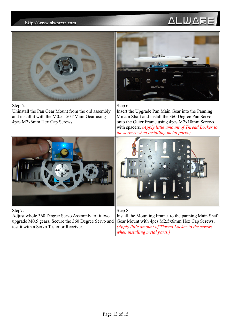 Alwarerc Eagle Pro V3 Tilt & Pan Upgrade Pack with 360 Continuous Servo User Manual | Page 13 / 15
