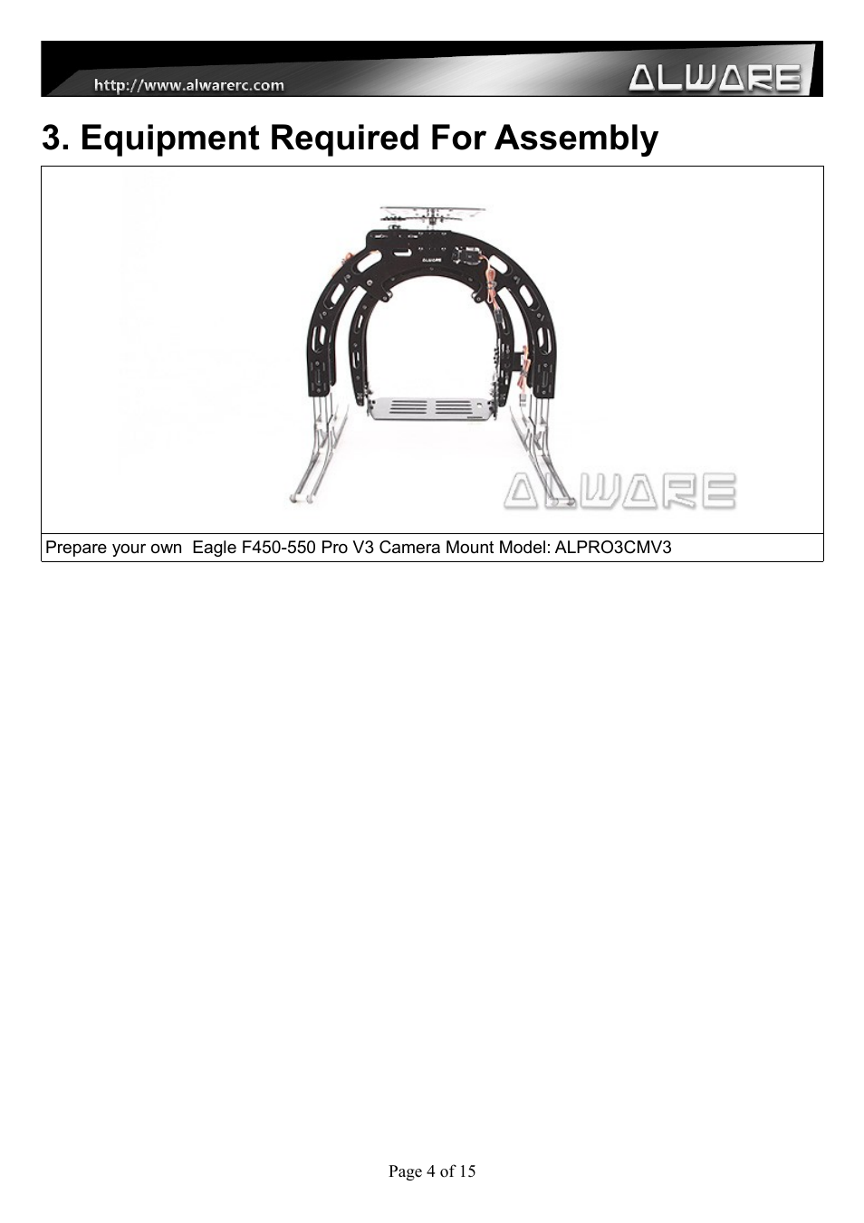 Equipment required for assembly | Alwarerc Eagle Pro V3 Tilt & Pan Upgrade Pack with 360 Continuous Servo User Manual | Page 4 / 15