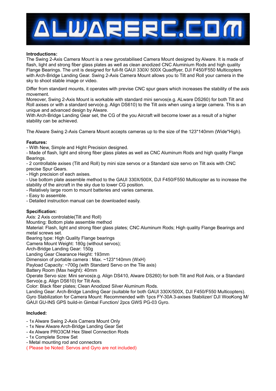 Alwarerc Swing 2-Axis Camera Mount Combo User Manual | Page 2 / 11