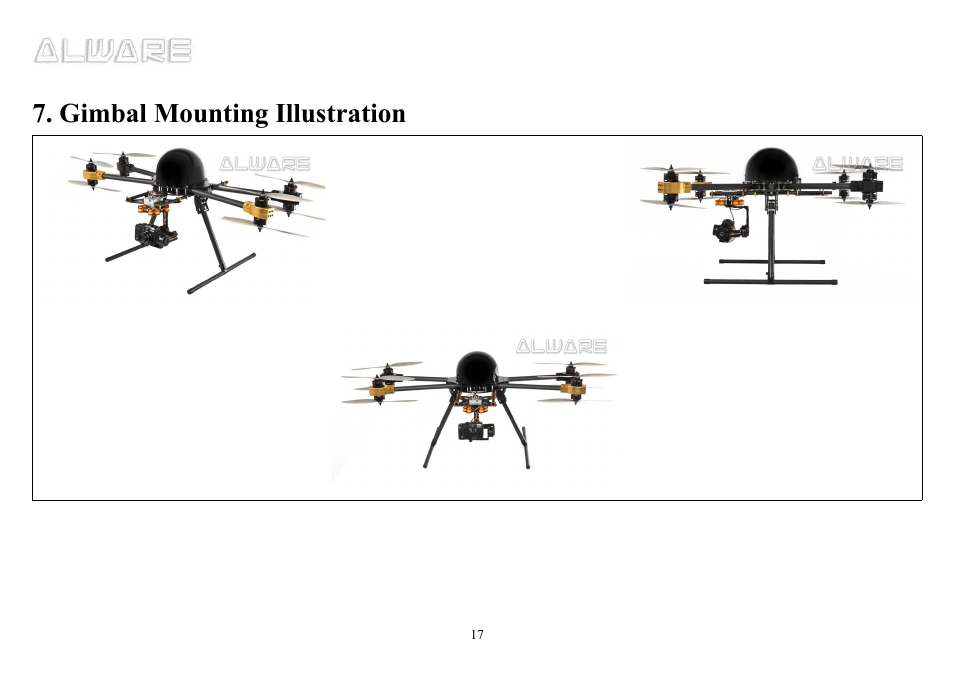 Gimbal mounting illustration | Alwarerc Cyclone X8 Octocopter Super Combo User Manual | Page 17 / 21