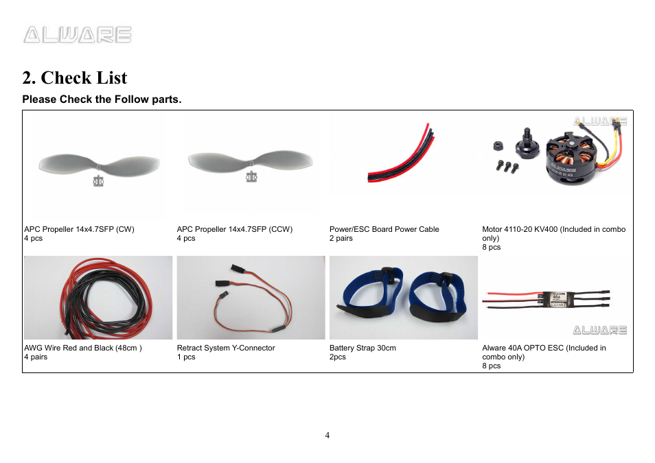 Check list | Alwarerc Cyclone X8 Octocopter Super Combo User Manual | Page 4 / 21