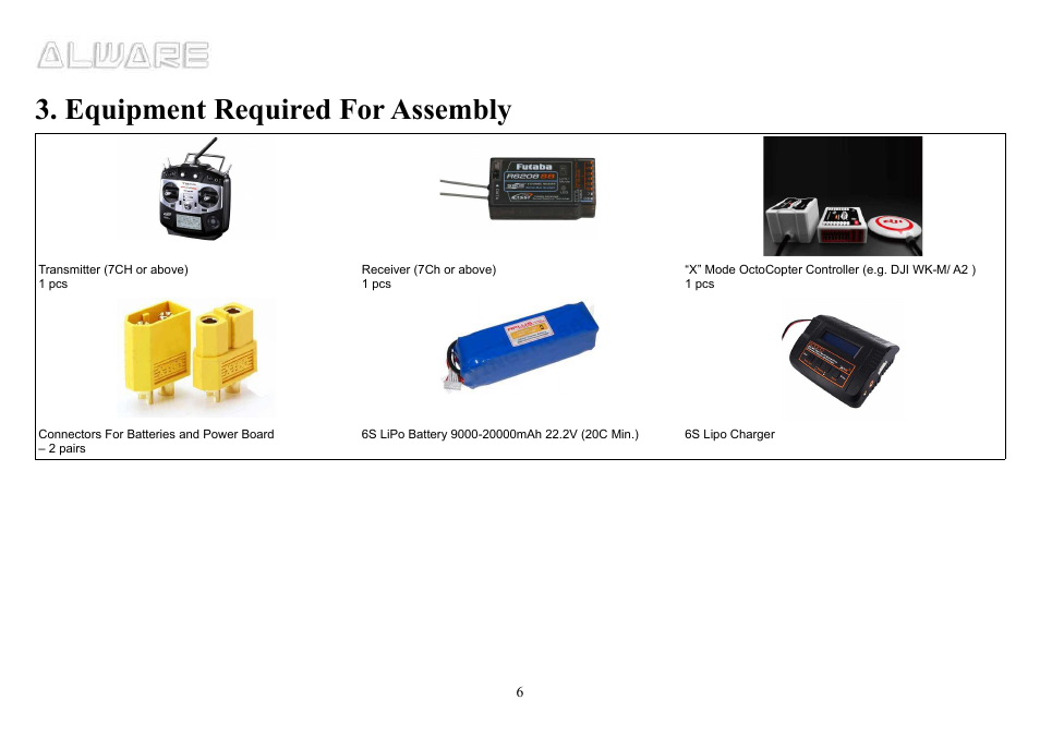 Equipment required for assembly | Alwarerc Cyclone X8 Octocopter Super Combo User Manual | Page 6 / 21