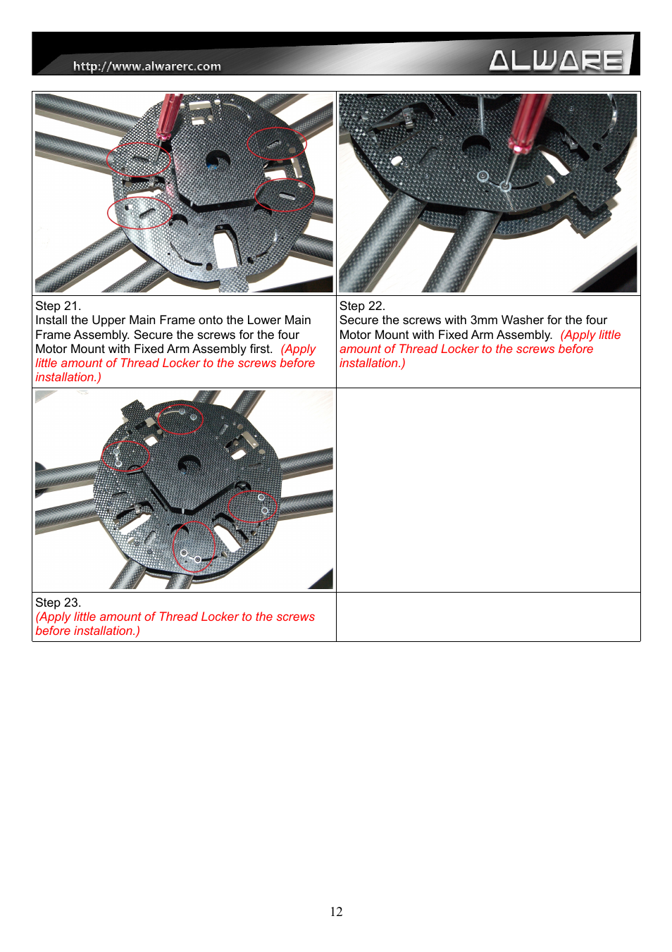 Alwarerc Streak 1000 OctoCopter Kit With APC Props User Manual | Page 12 / 25