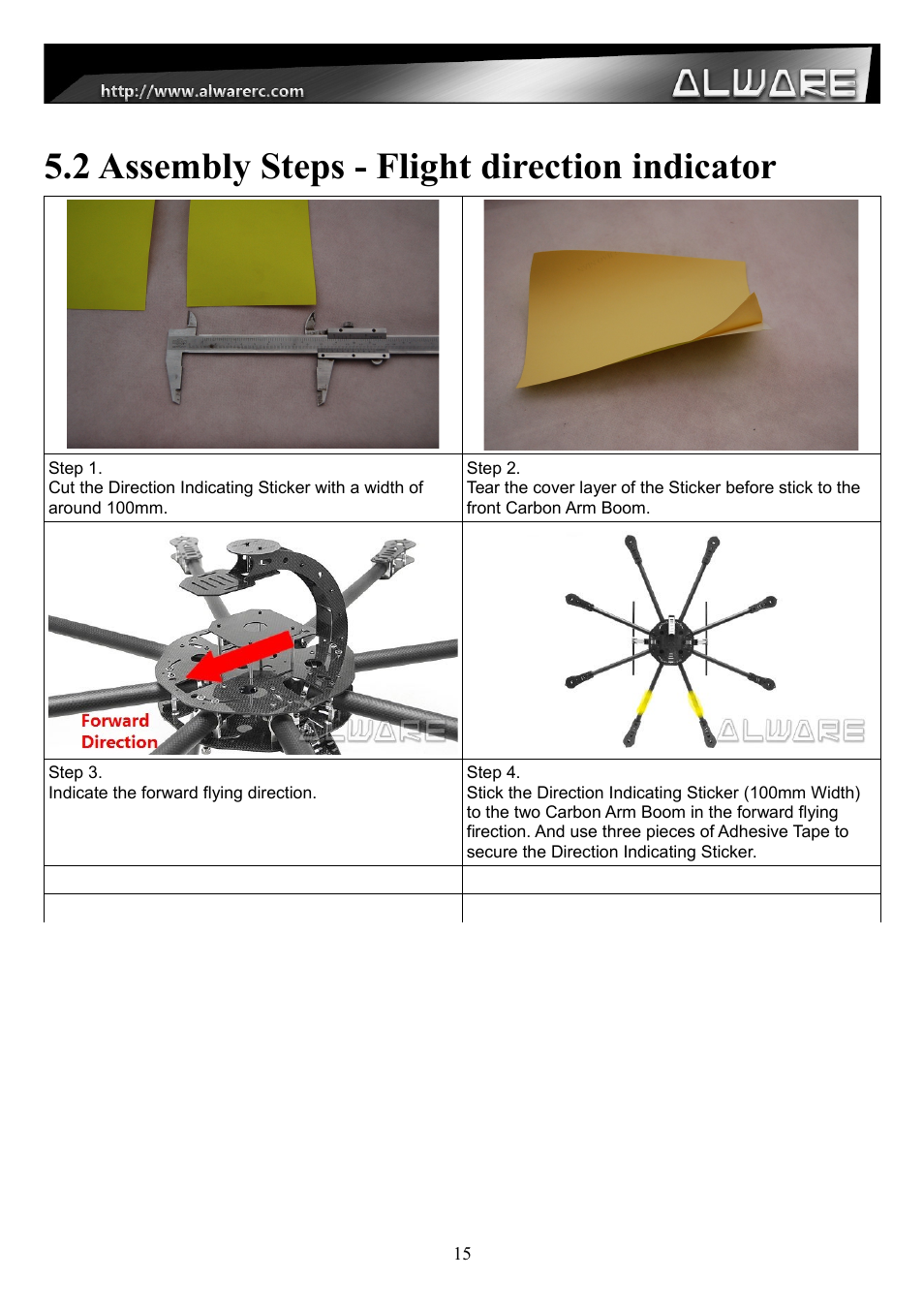 2 assembly steps - flight direction indicator | Alwarerc Streak 1000 OctoCopter Kit With APC Props User Manual | Page 15 / 25