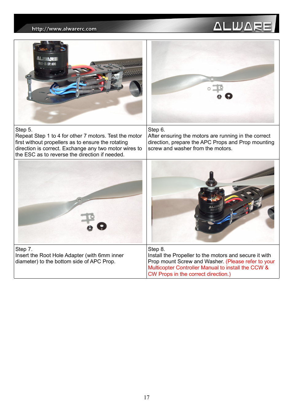 Alwarerc Streak 1000 OctoCopter Kit With APC Props User Manual | Page 17 / 25