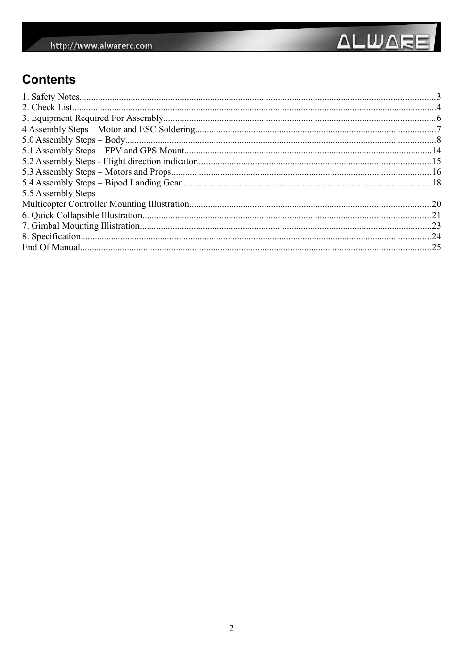 Alwarerc Streak 1000 OctoCopter Kit With APC Props User Manual | Page 2 / 25