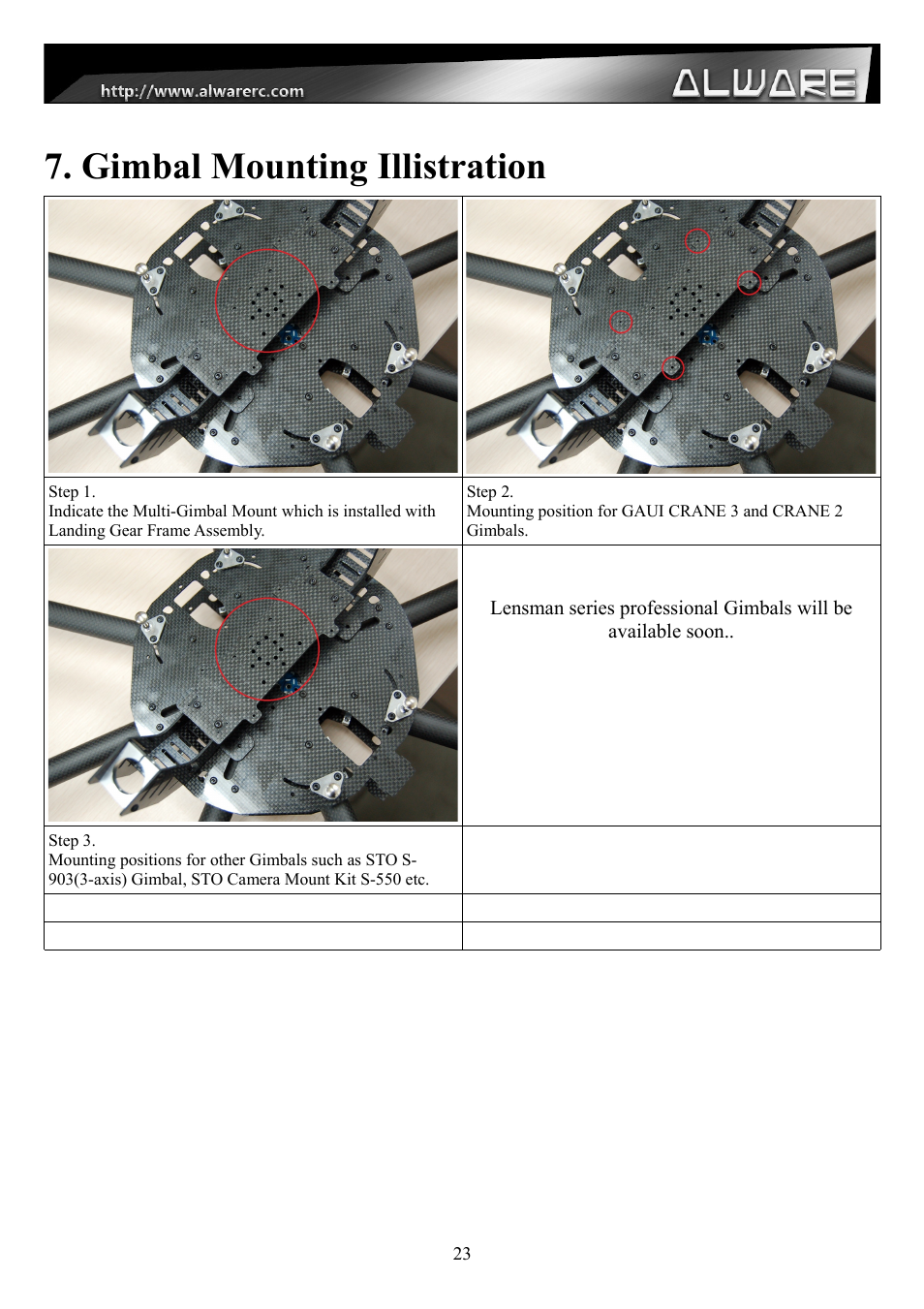 Gimbal mounting illistration | Alwarerc Streak 1000 OctoCopter Kit With APC Props User Manual | Page 23 / 25