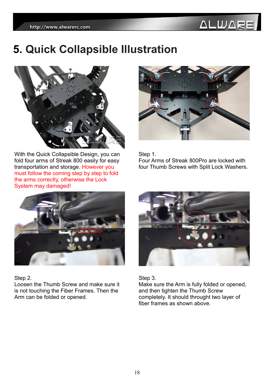 Quick collapsible illustration | Alwarerc Streak 800Pro Hexacopter Combo User Manual | Page 18 / 24
