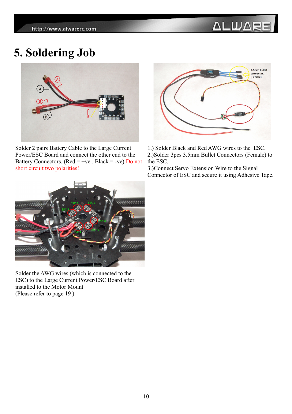 Soldering job | Alwarerc Streak 800 Hexacopter Combo User Manual | Page 10 / 26