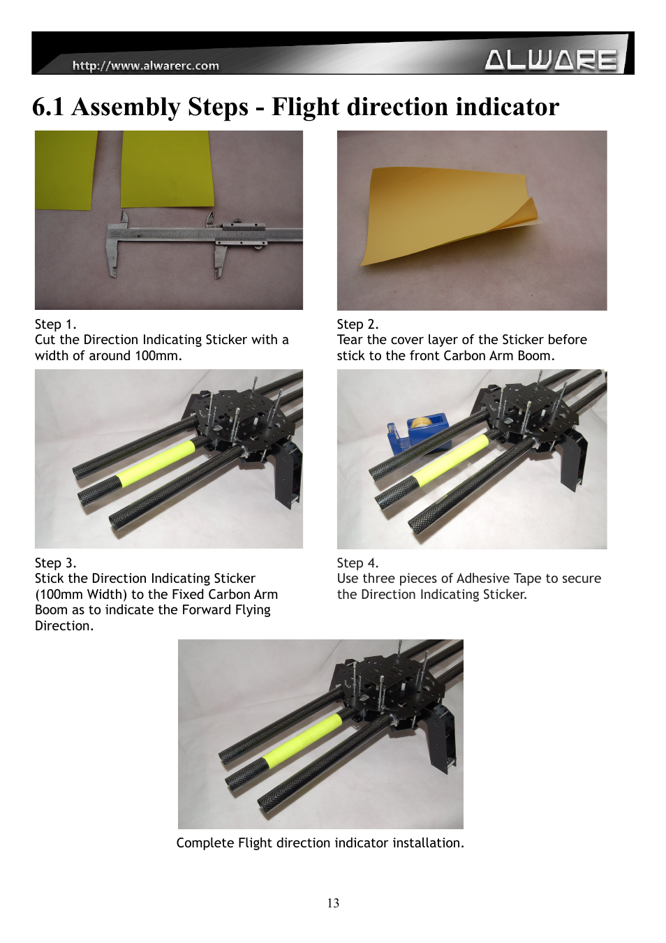 1 assembly steps - flight direction indicator | Alwarerc Streak 800 Hexacopter Combo User Manual | Page 13 / 26