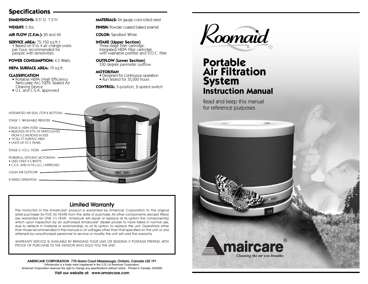 Amaircare Roomaid User Manual | 2 pages