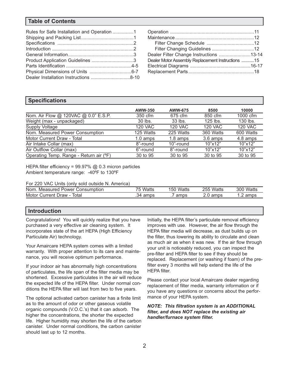 Amaircare 10000 User Manual | Page 2 / 18