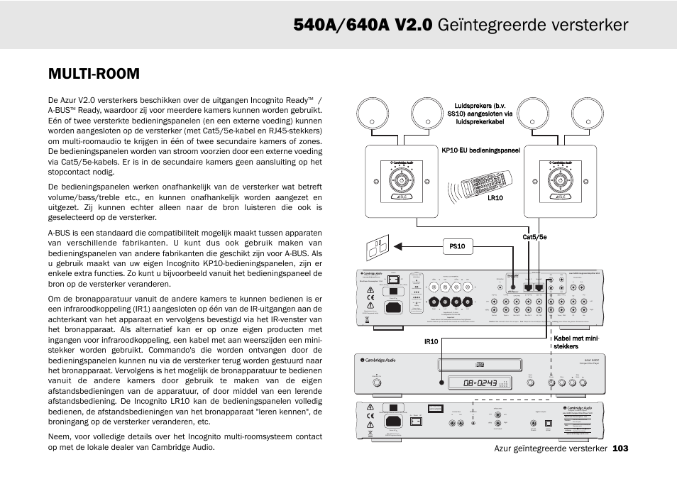 Multi-room, Designed in london, england, Clipping vol auto | Azur geïntegreerde versterker 103, A-bus | Cambridge Audio 540A User Manual | Page 103 / 148