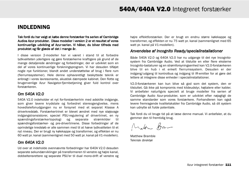 Indledning | Cambridge Audio 540A User Manual | Page 111 / 148