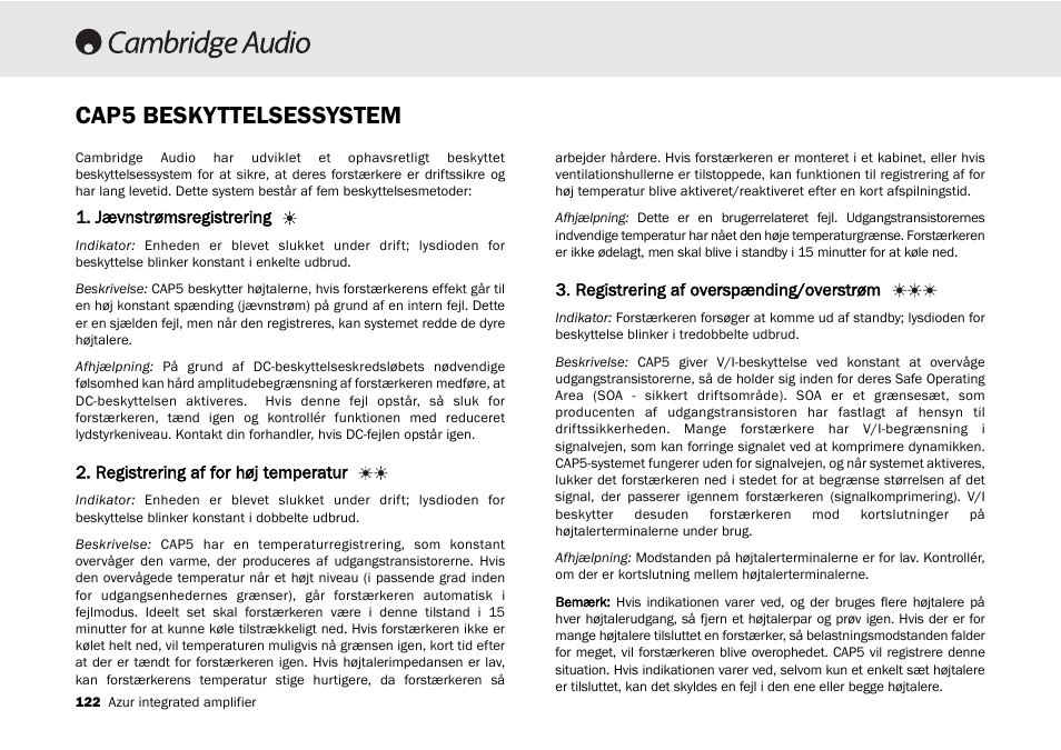 Cap5 beskyttelsessystem | Cambridge Audio 540A User Manual | Page 122 / 148