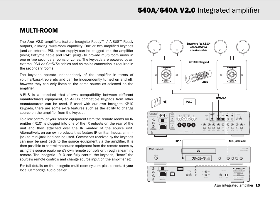 Multi-room, Designed in london, england, Clipping vol auto | Azur integrated amplifier 13, The azur v2.0 amplifiers feature incognito ready, A-bus | Cambridge Audio 540A User Manual | Page 13 / 148