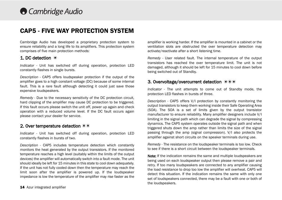 Cap5 - five way protection system | Cambridge Audio 540A User Manual | Page 14 / 148