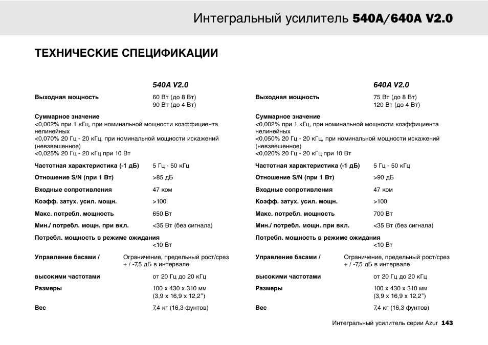 Технические спецификации | Cambridge Audio 540A User Manual | Page 143 / 148