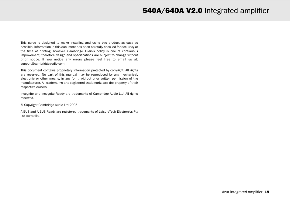 Cambridge Audio 540A User Manual | Page 19 / 148