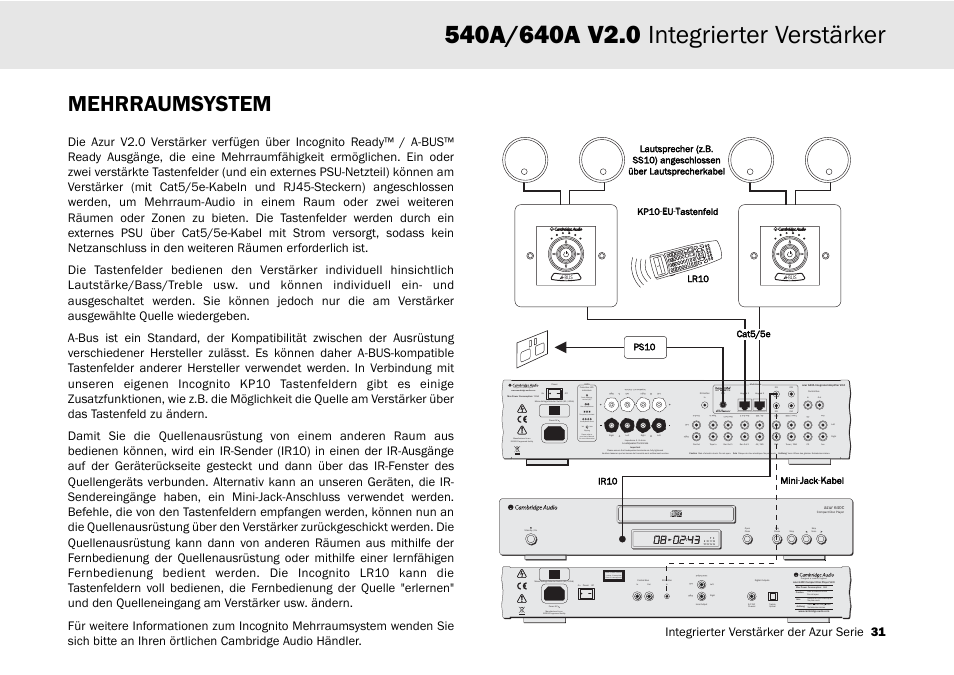 Mehrraumsystem, Designed in london, england, Clipping vol auto | Integrierter verstärker der azur serie 31 | Cambridge Audio 540A User Manual | Page 31 / 148