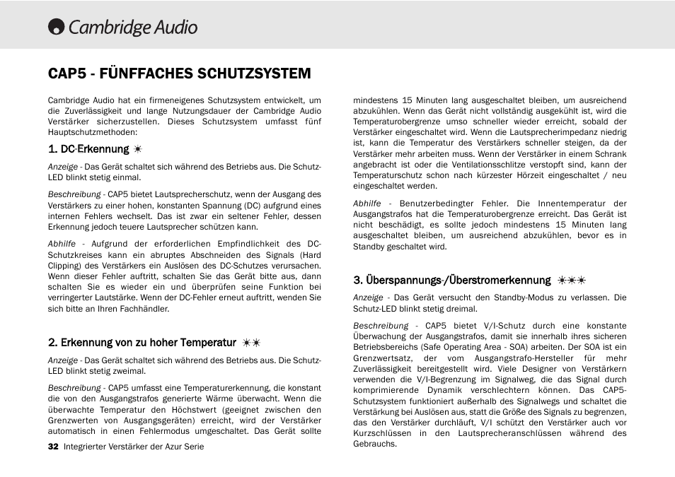 Cap5 - fünffaches schutzsystem | Cambridge Audio 540A User Manual | Page 32 / 148