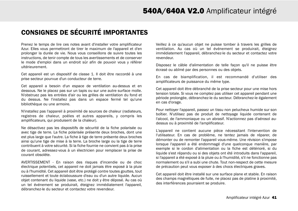 Consignes de sécurité importantes | Cambridge Audio 540A User Manual | Page 41 / 148