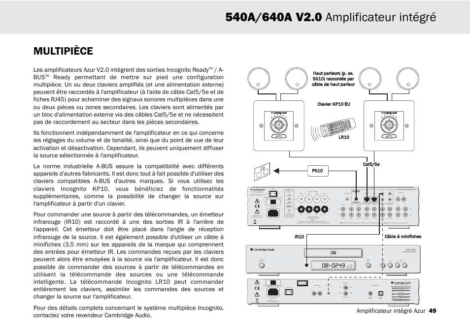Multipièce, Designed in london, england, Clipping vol auto | Amplificateur intégré azur 49, A- bus | Cambridge Audio 540A User Manual | Page 49 / 148