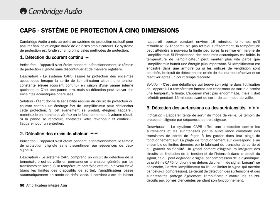 Cap5 - système de protection à cinq dimensions | Cambridge Audio 540A User Manual | Page 50 / 148