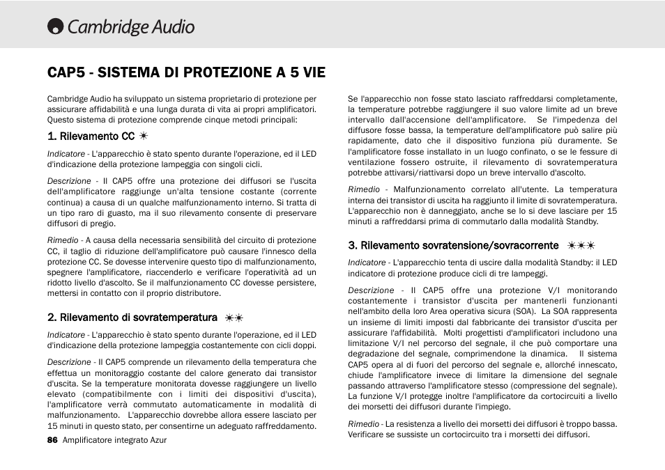 Cap5 - sistema di protezione a 5 vie | Cambridge Audio 540A User Manual | Page 86 / 148