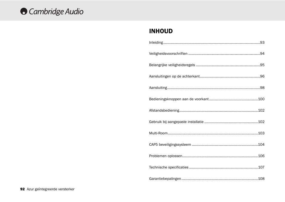 Inhoud | Cambridge Audio 540A User Manual | Page 92 / 148