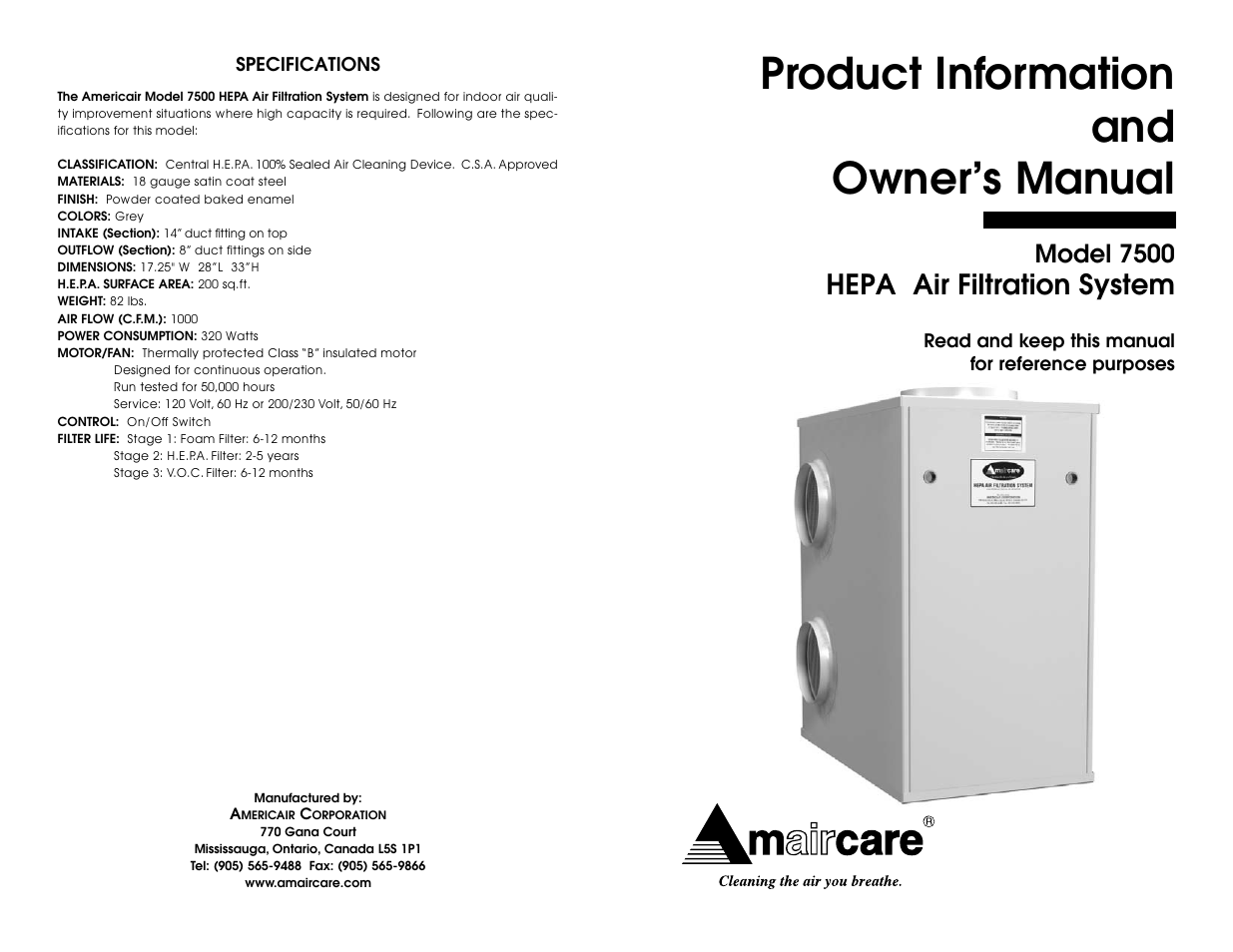 Amaircare 7500 User Manual | 4 pages