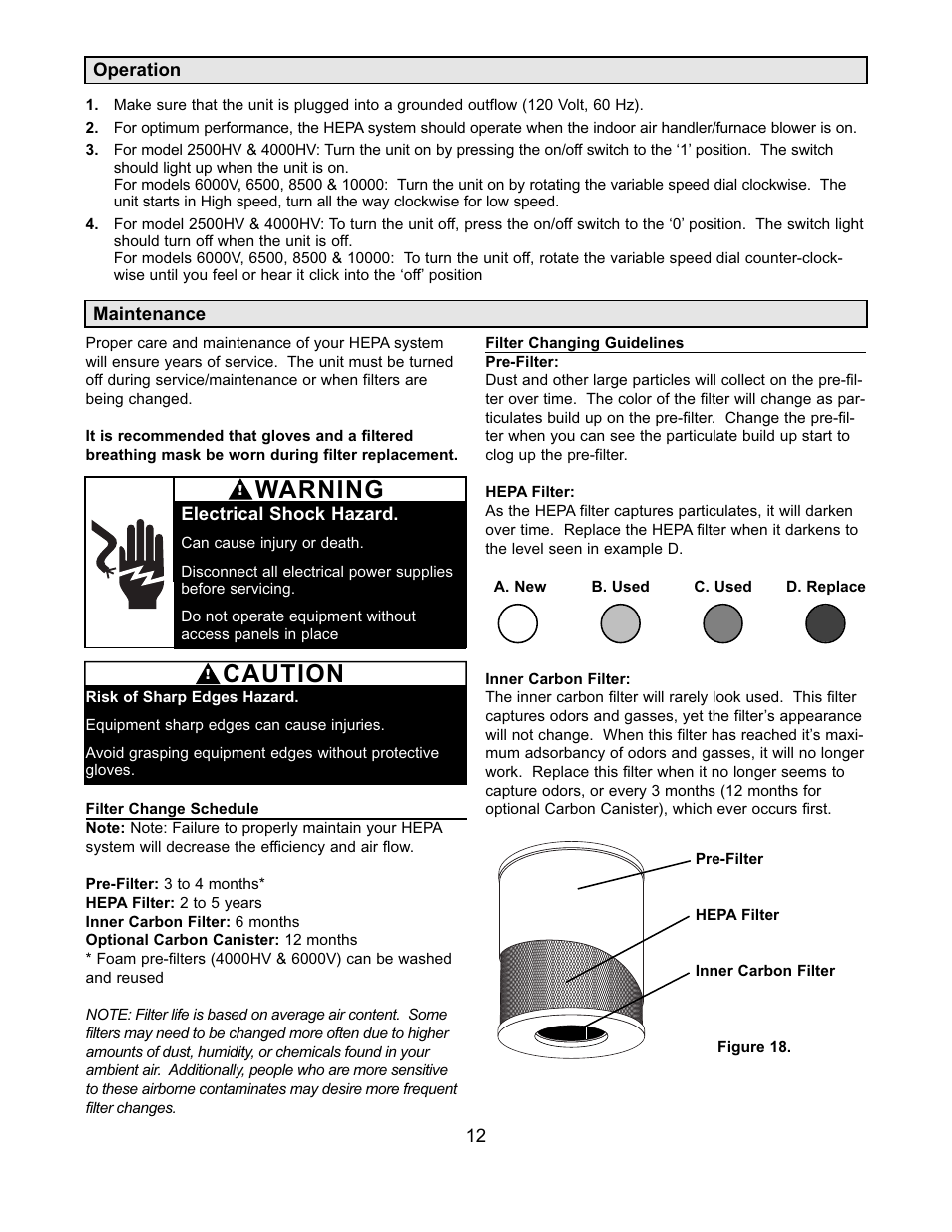 Caution, Warning | Amaircare 4000HV Airwash User Manual | Page 12 / 16