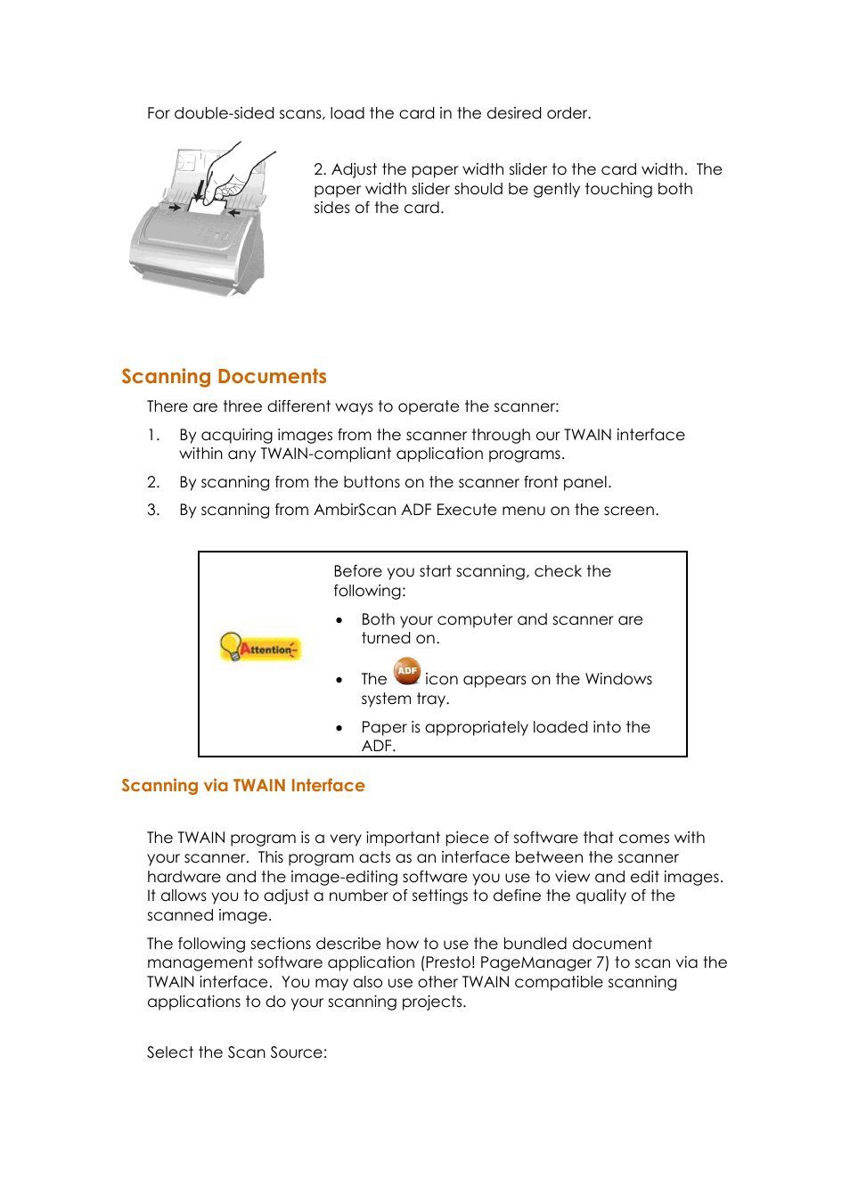 Ole_link6, Canning, Ocuments | Scanning via twain interface, Scanning documents | Ambir ImageScan Pro 820i User Manual | Page 22 / 38