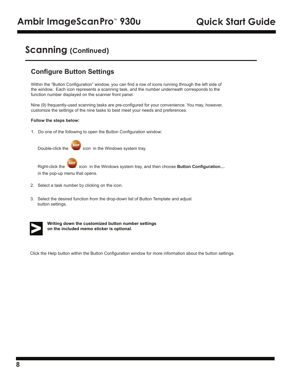 Ambir imagescan, 930u quick start guide, Scanning | Ambir ImageScan Pro 930u User Manual | Page 8 / 13