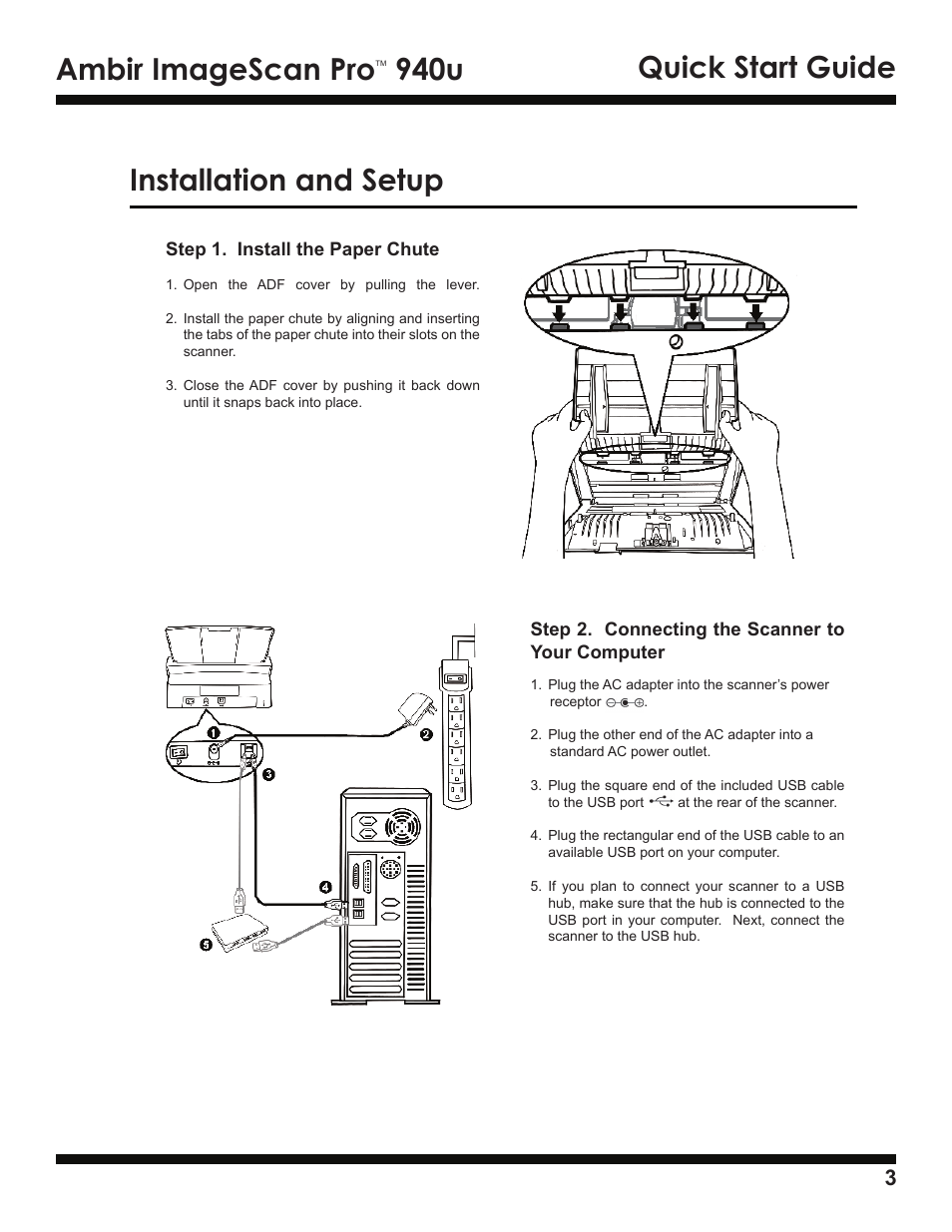 Ambir imagescan pro, 940u quick start guide installation and setup | Ambir ImageScan Pro 940u User Manual | Page 3 / 13