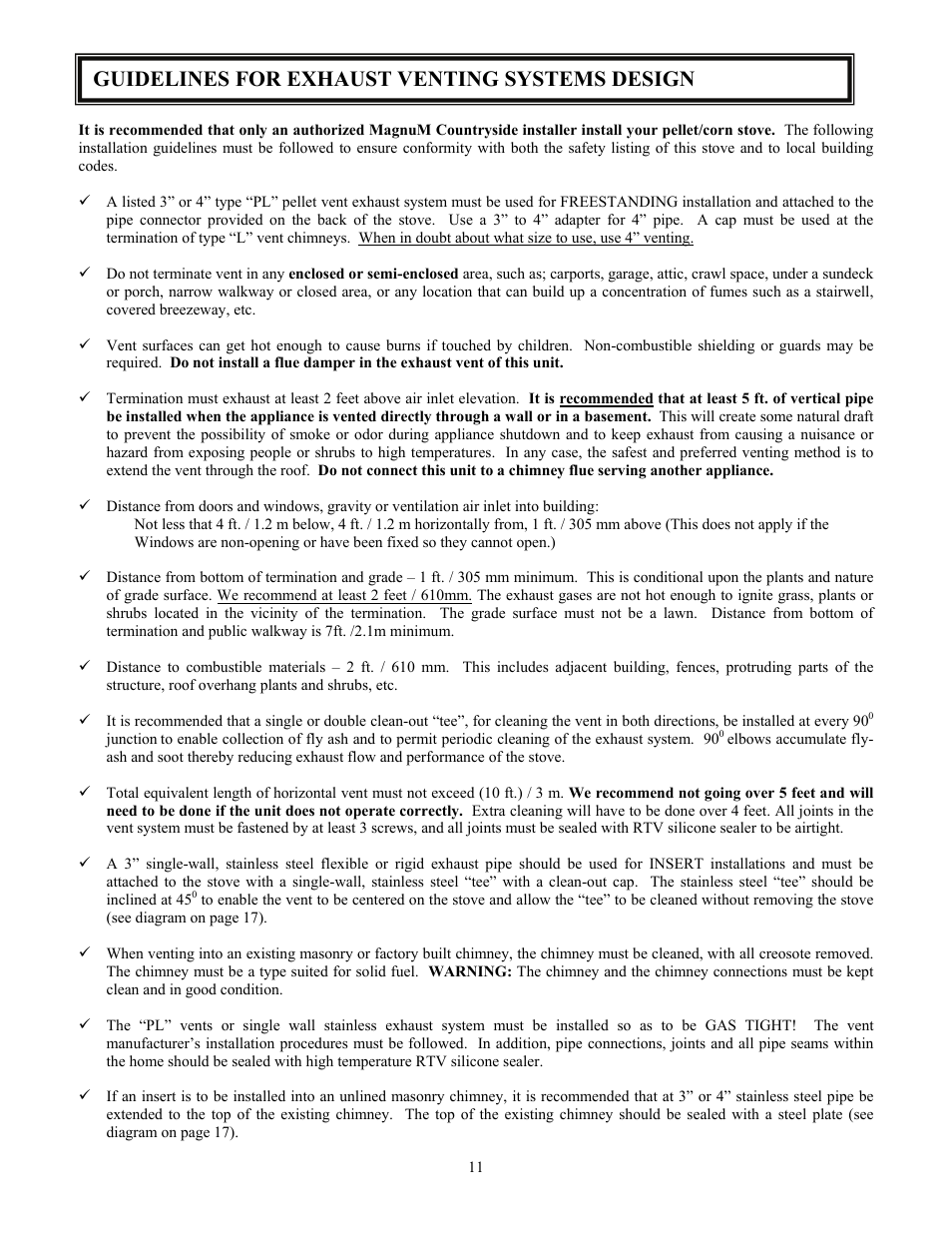 Guidelines for exhaust venting systems design | American Energy Systems MagnuM Countryside User Manual | Page 11 / 44